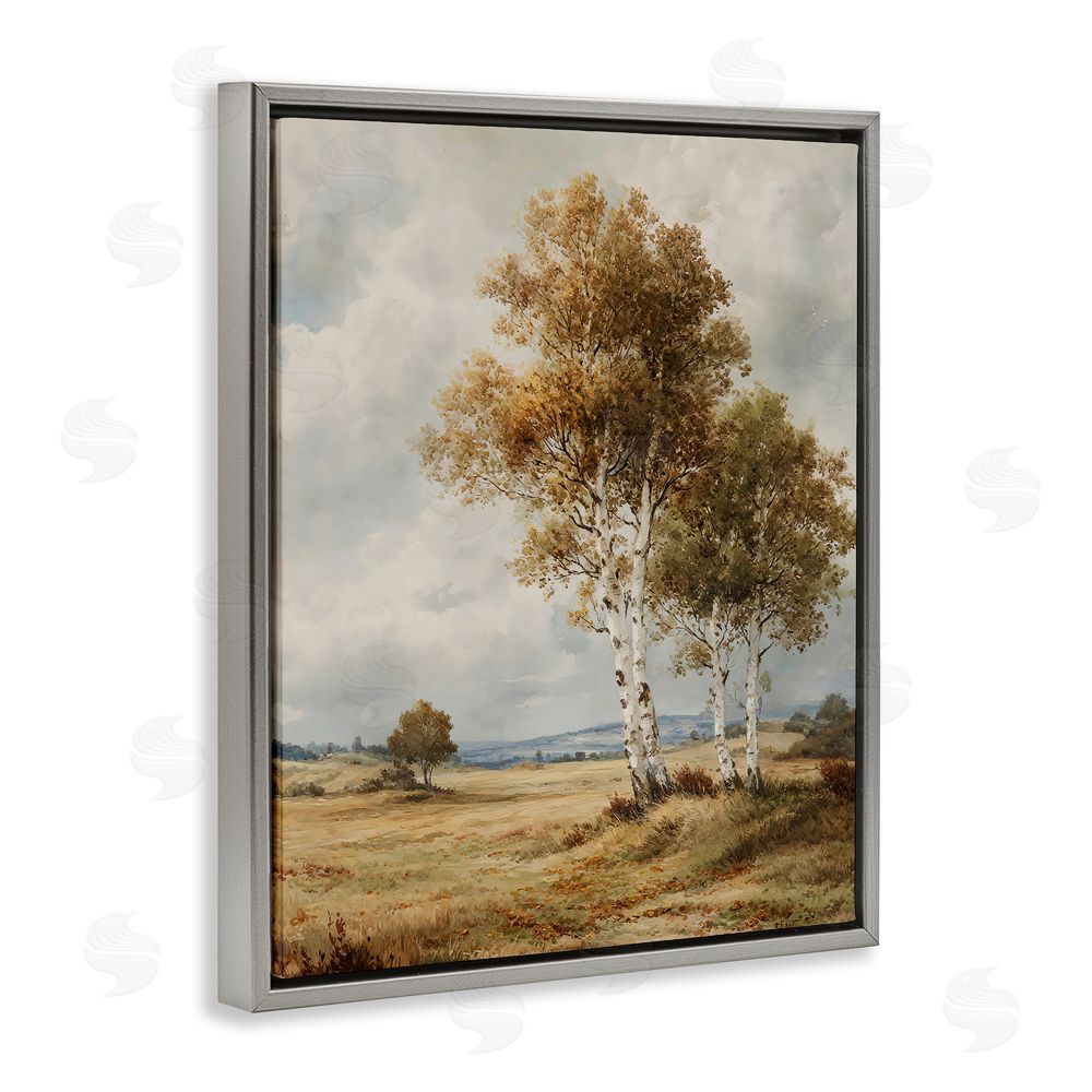 LSR Design Studio Autumn Countryside Birch Gray Floating Frame Canvas Wall Art Print