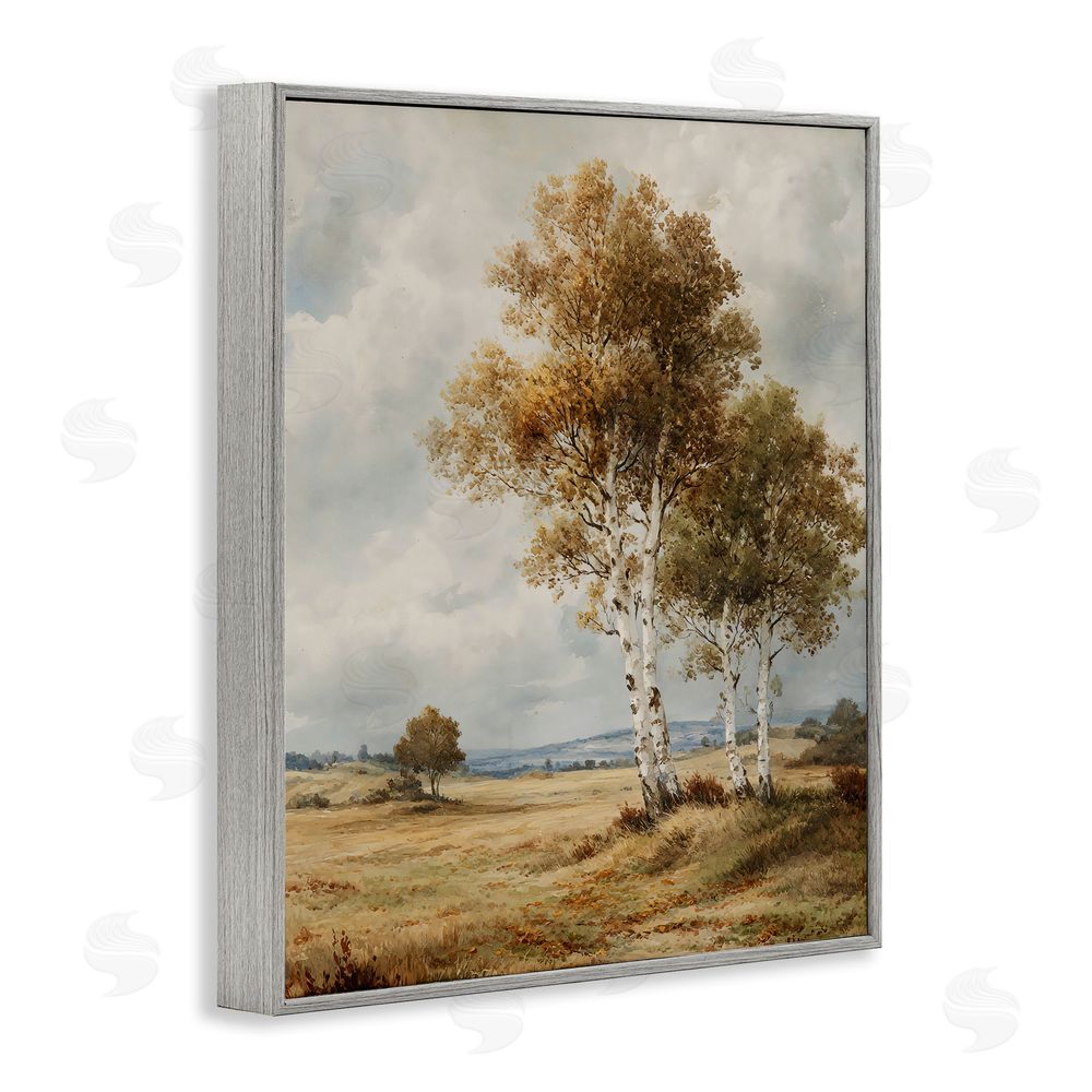 LSR Design Studio Autumn Countryside Birch Gray Framed Giclee Wall Art Print