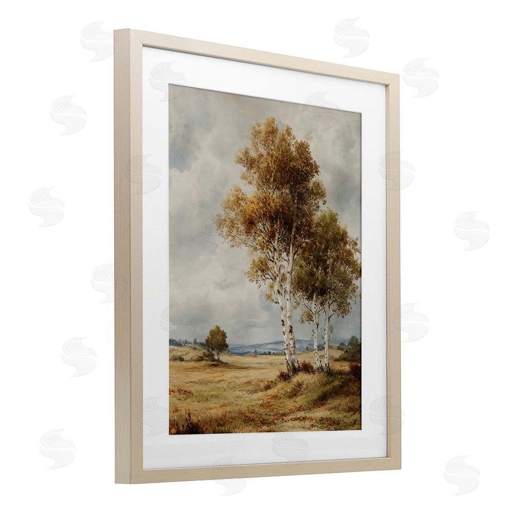LSR Design Studio Autumn Countryside Birch Birch Framed Print Under Glass with White Mat Wall Art