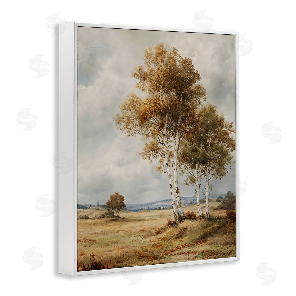 LSR Design Studio Autumn Countryside Birch White Framed Giclee Wall Art Print