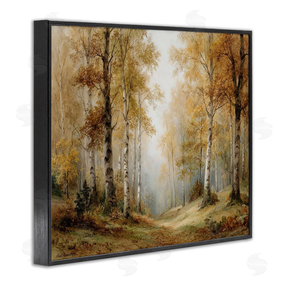 LSR Design Studio Birch Forest Pathway Black Framed Giclee Wall Art Print