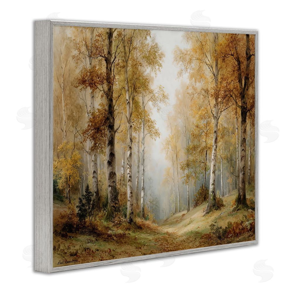 LSR Design Studio Birch Forest Pathway Gray Framed Giclee Wall Art Print