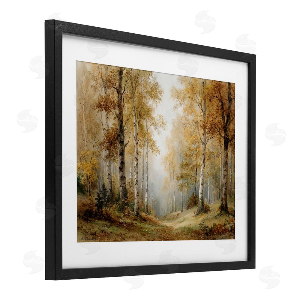 LSR Design Studio Birch Forest Pathway Black Framed Print Under Glass with White Mat Wall Art