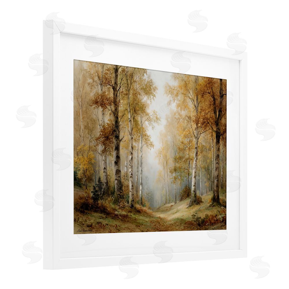 LSR Design Studio Birch Forest Pathway White Framed Print Under Glass with Mat Wall Art