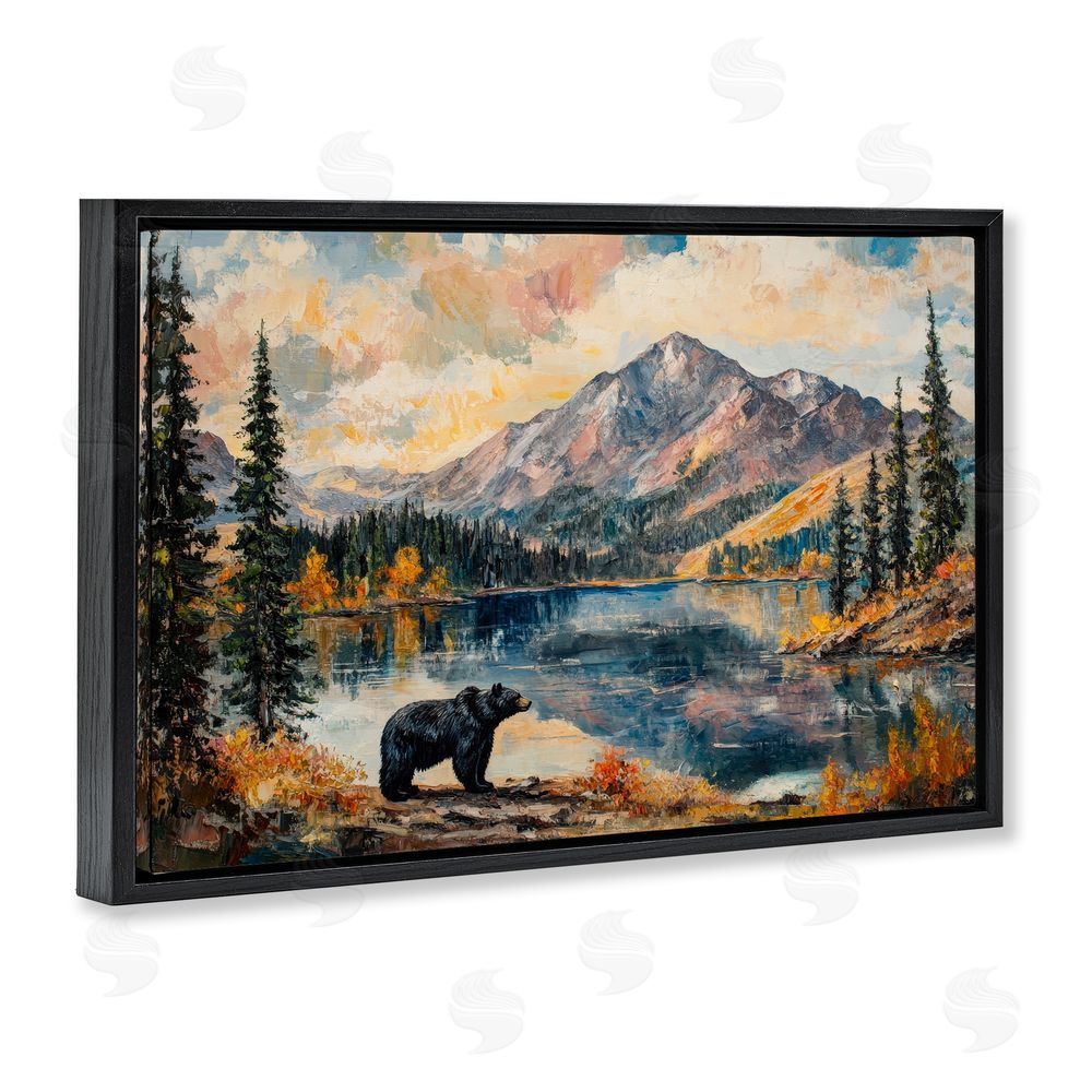 Petal Prints Design Mountain Bear Viewpoint Black Floating Frame Canvas Wall Art Print