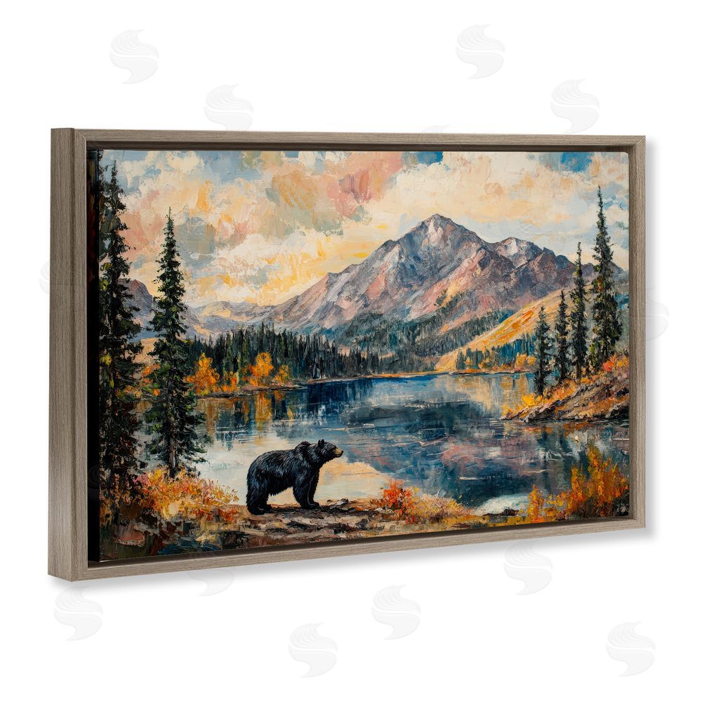 Petal Prints Design Mountain Bear Viewpoint Brown Floating Frame Canvas Wall Art Print