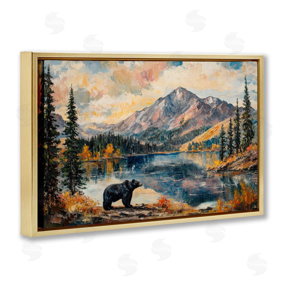 Petal Prints Design Mountain Bear Viewpoint Gold Floating Frame Canvas Wall Art Print