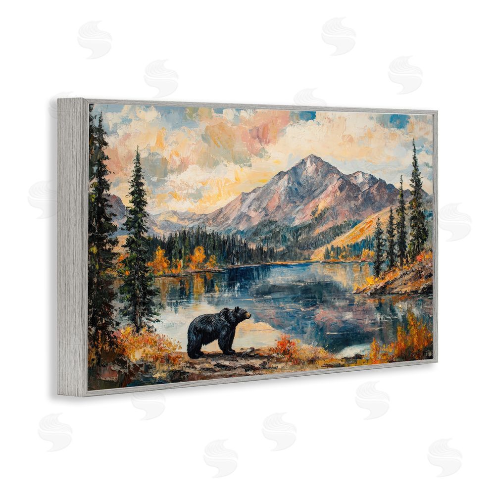 Petal Prints Design Mountain Bear Viewpoint Gray Framed Giclee Wall Art Print