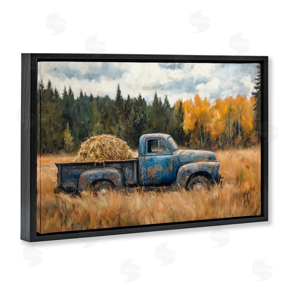 Petal Prints Design Hay Ride Country Field Black Floating Frame Canvas Wall Art Print