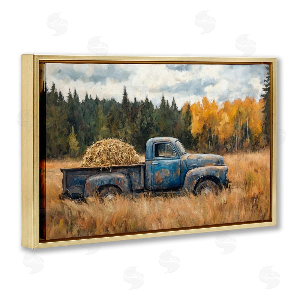 Petal Prints Design Hay Ride Country Field Gold Floating Frame Canvas Wall Art Print