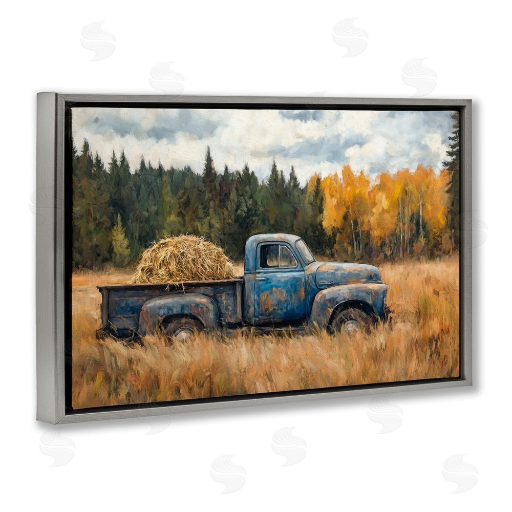 Petal Prints Design Hay Ride Country Field Gray Floating Frame Canvas Wall Art Print