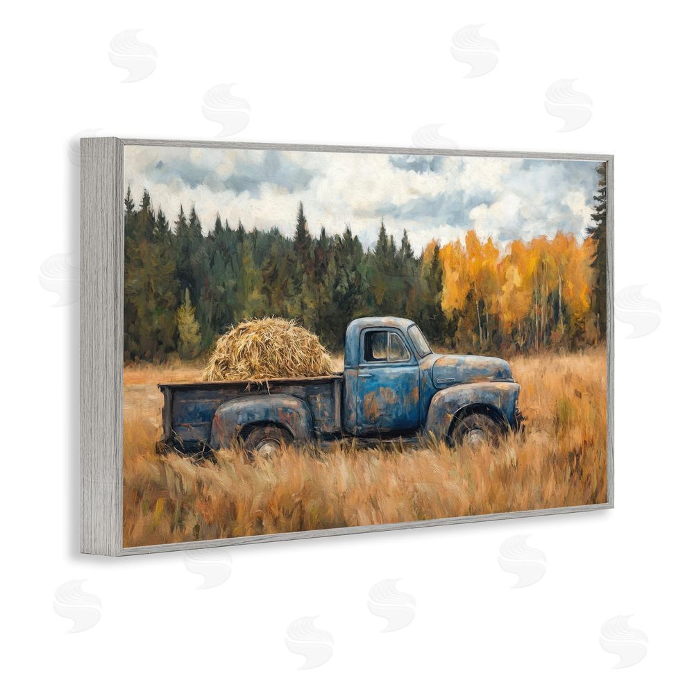 Petal Prints Design Hay Ride Country Field Gray Framed Giclee Wall Art Print