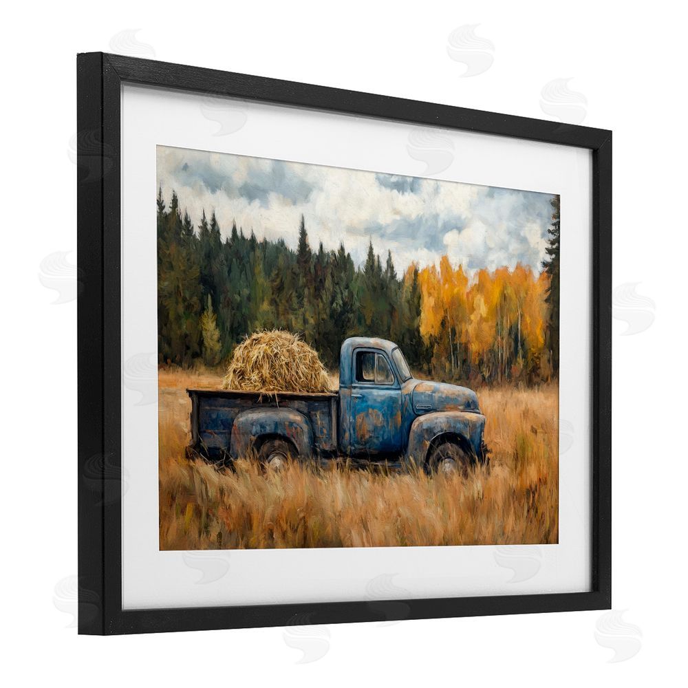 Petal Prints Design Hay Ride Country Field Black Framed Print Under Glass with White Mat Wall Art