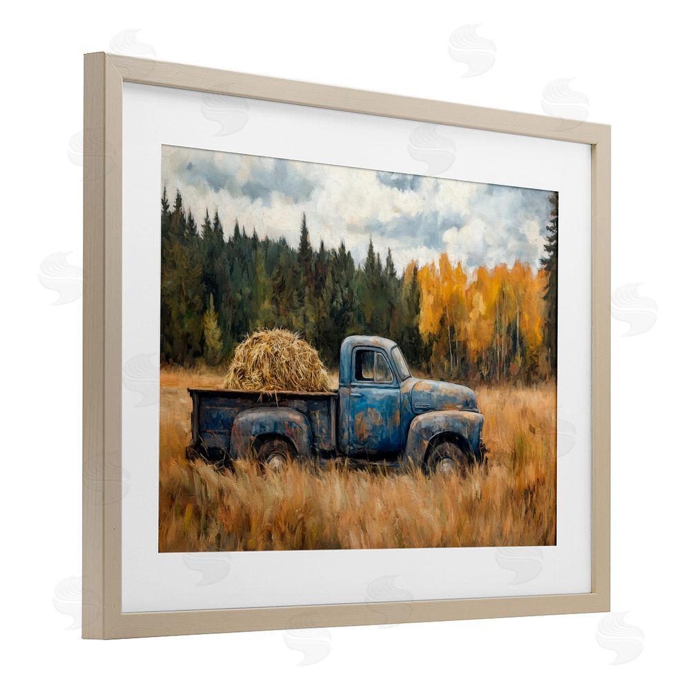 Petal Prints Design Hay Ride Country Field Birch Framed Print Under Glass with White Mat Wall Art