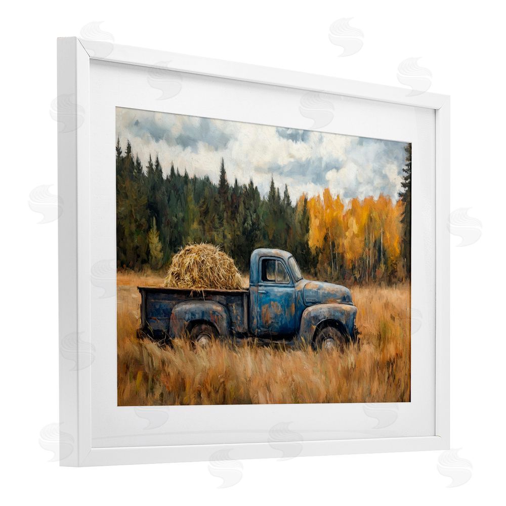 Petal Prints Design Hay Ride Country Field White Framed Print Under Glass with Mat Wall Art