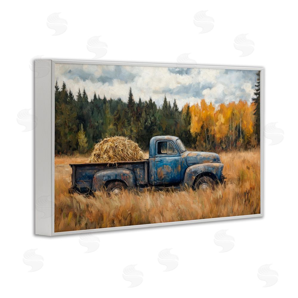 Petal Prints Design Hay Ride Country Field White Framed Giclee Wall Art Print