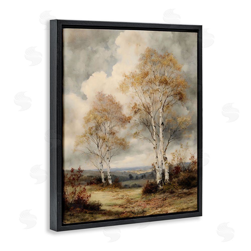 LSR Design Studio Looming Autumn Birch Trees Black Floating Frame Canvas Wall Art Print