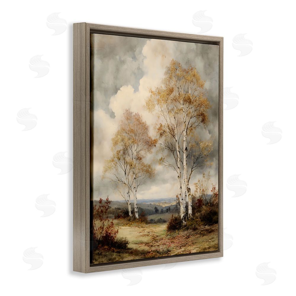 LSR Design Studio Looming Autumn Birch Trees Brown Floating Frame Canvas Wall Art Print