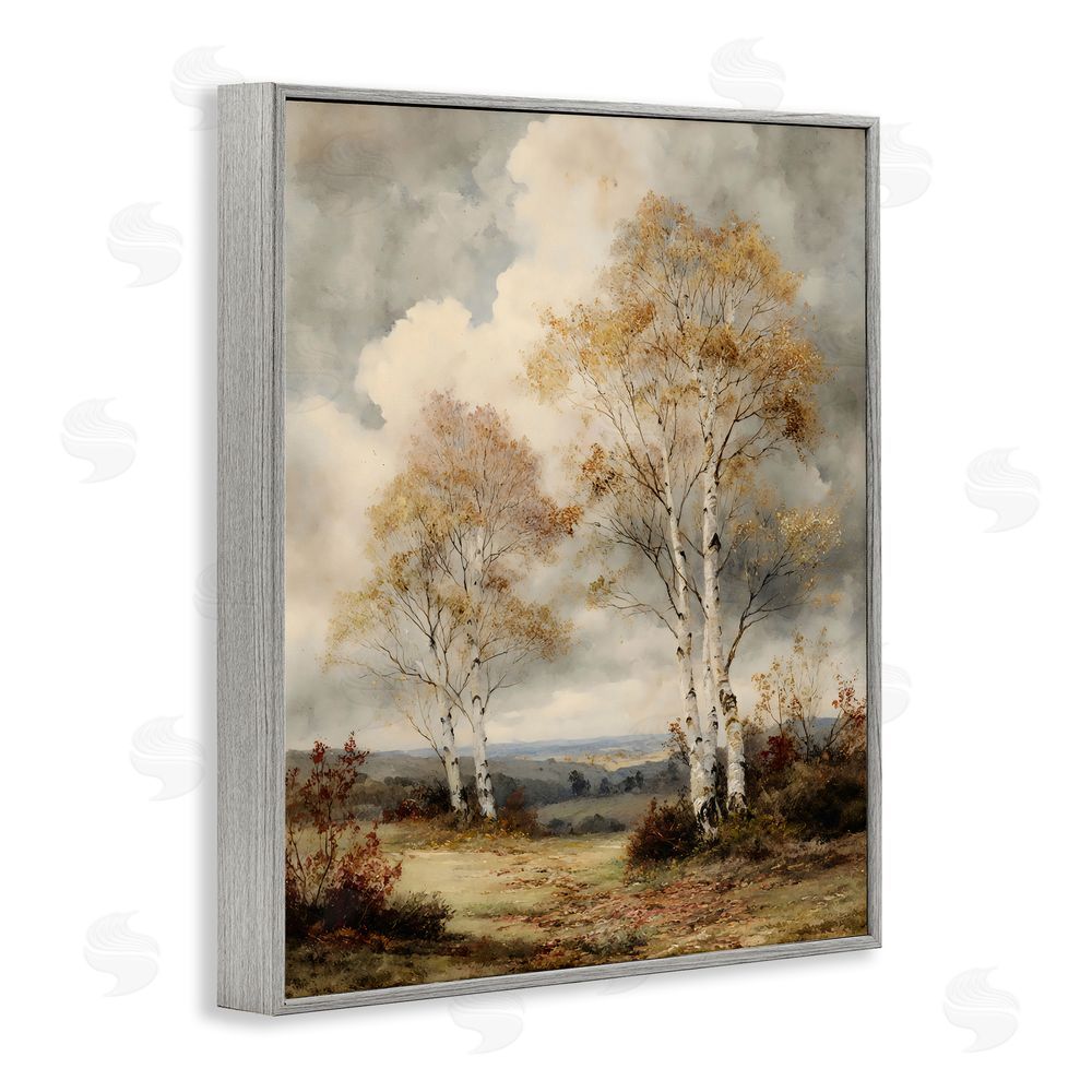 LSR Design Studio Looming Autumn Birch Trees Gray Framed Giclee Wall Art Print
