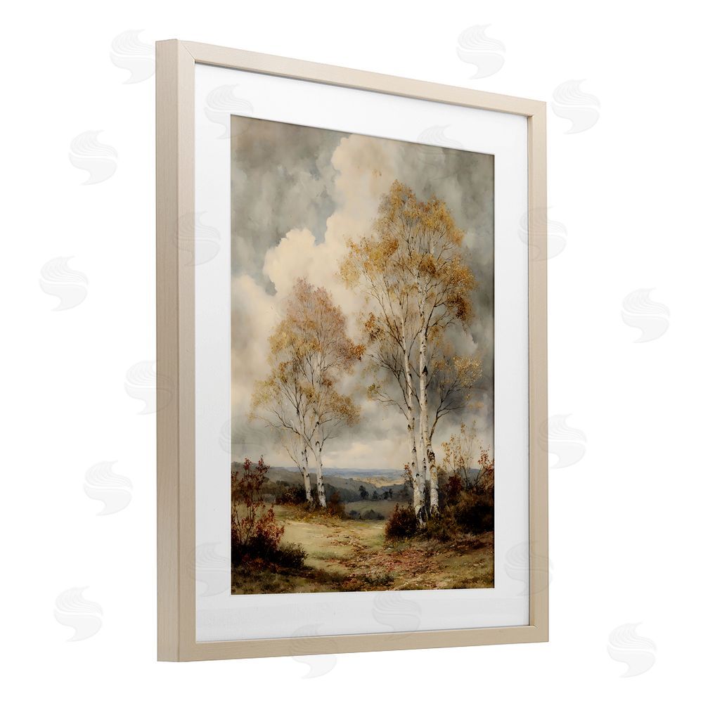 LSR Design Studio Looming Autumn Birch Trees Birch Framed Print Under Glass with White Mat Wall Art