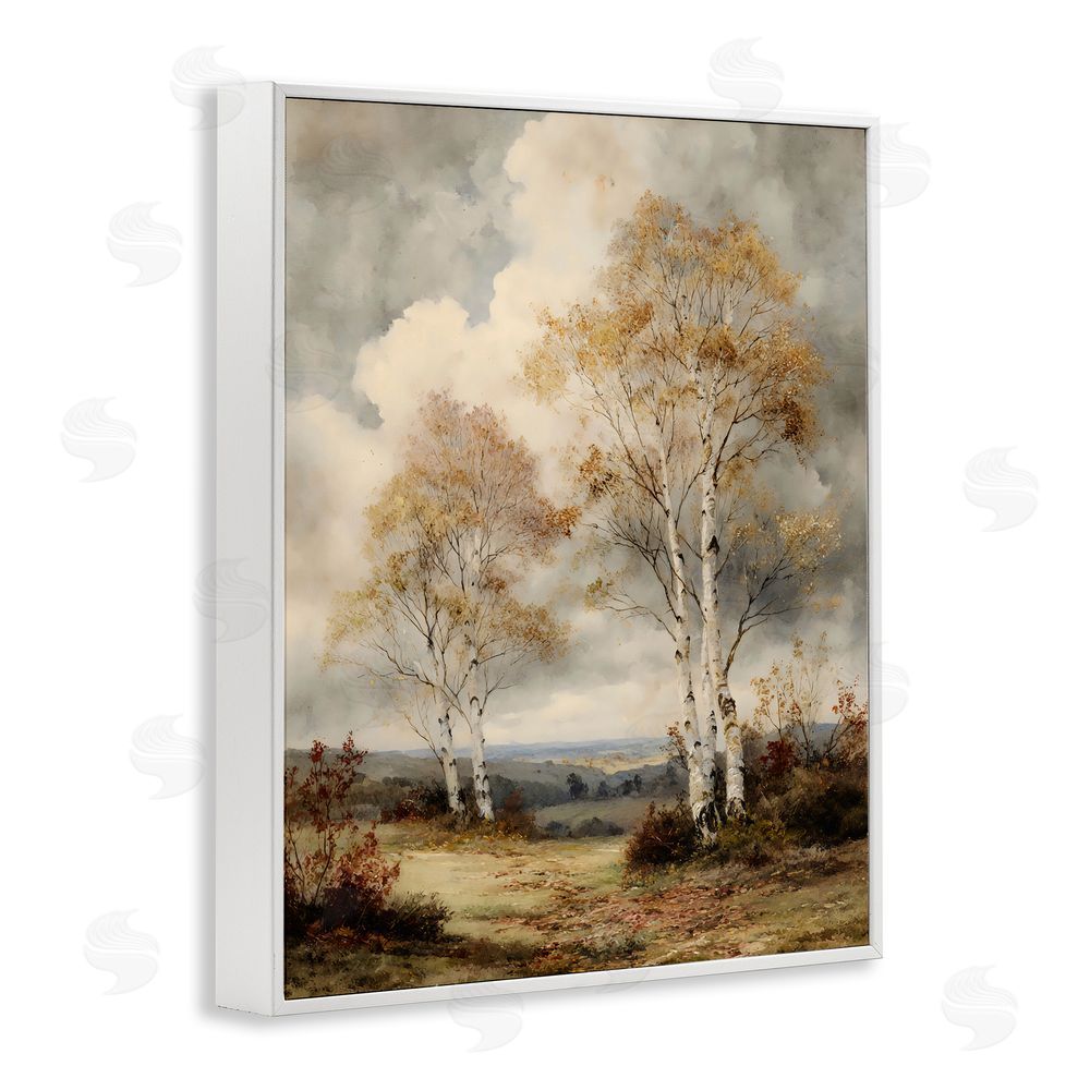 LSR Design Studio Looming Autumn Birch Trees White Framed Giclee Wall Art Print