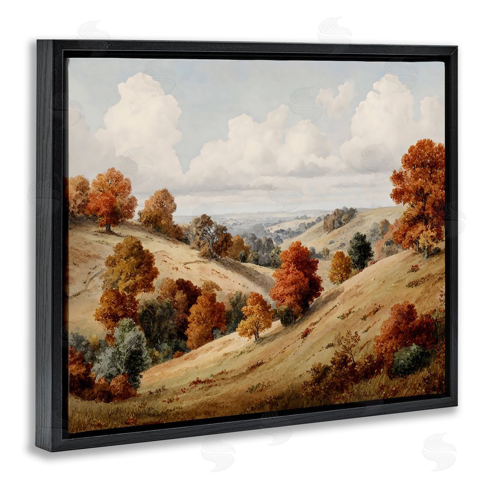LSR Design Studio Autumn Tree Lined Hills Black Floating Frame Canvas Wall Art Print