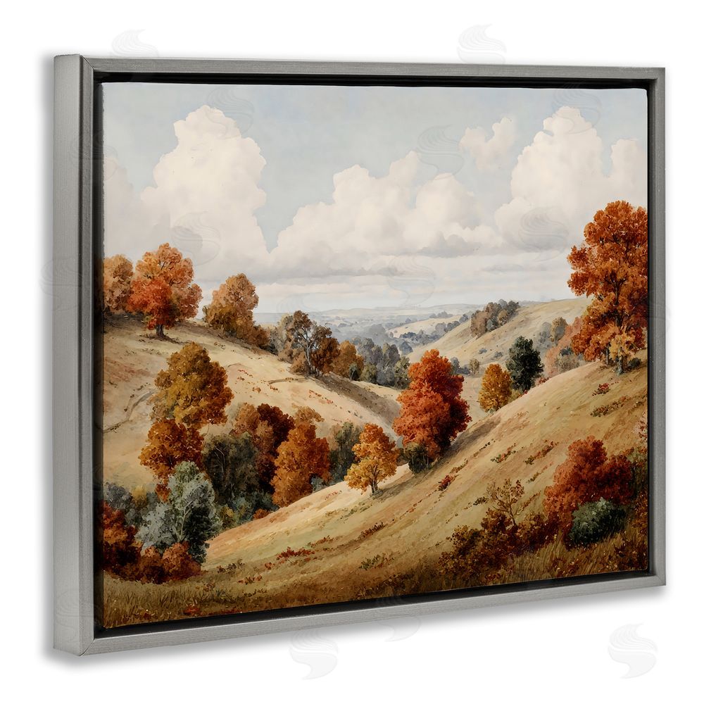 LSR Design Studio Autumn Tree Lined Hills Gray Floating Frame Canvas Wall Art Print