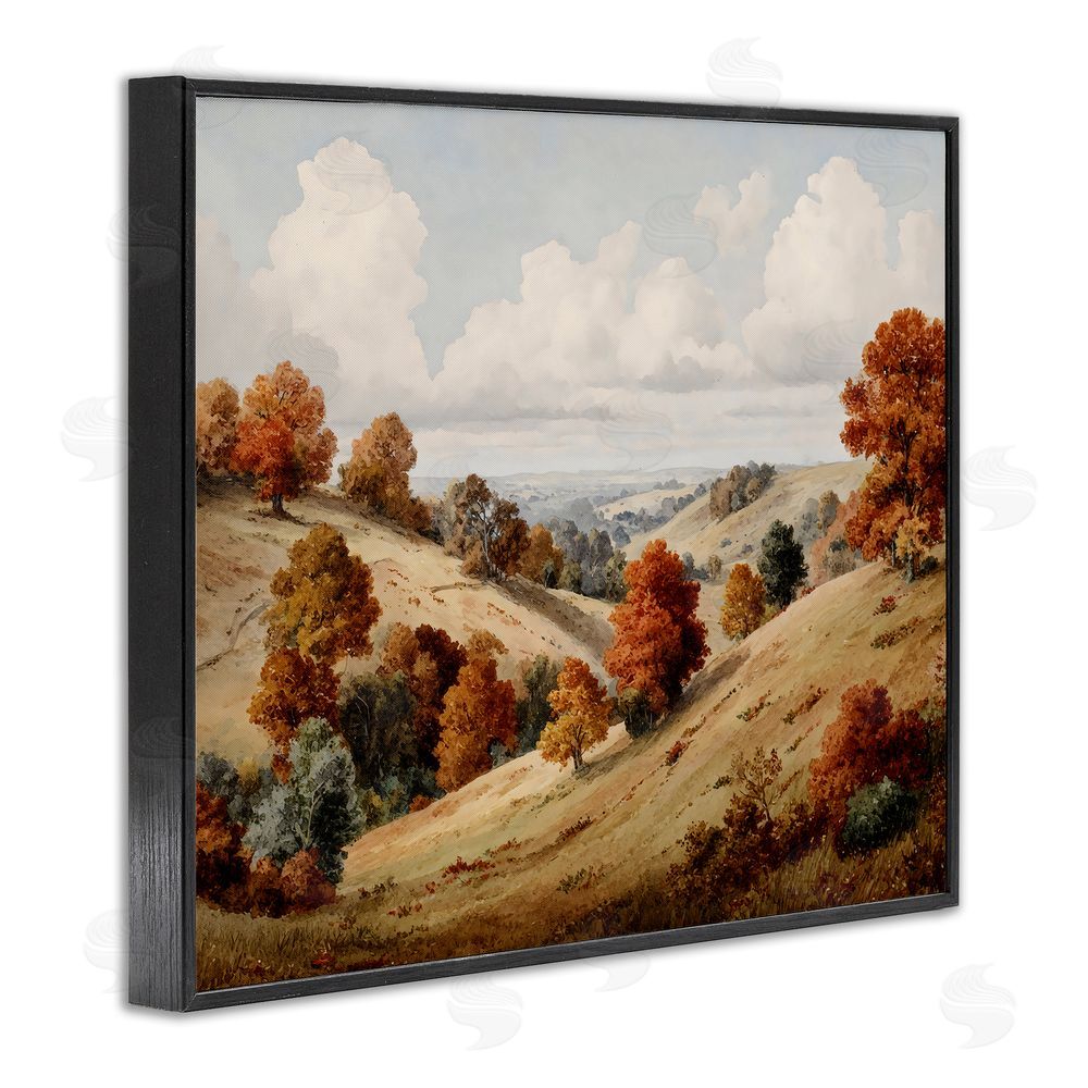 LSR Design Studio Autumn Tree Lined Hills Black Framed Giclee Wall Art Print