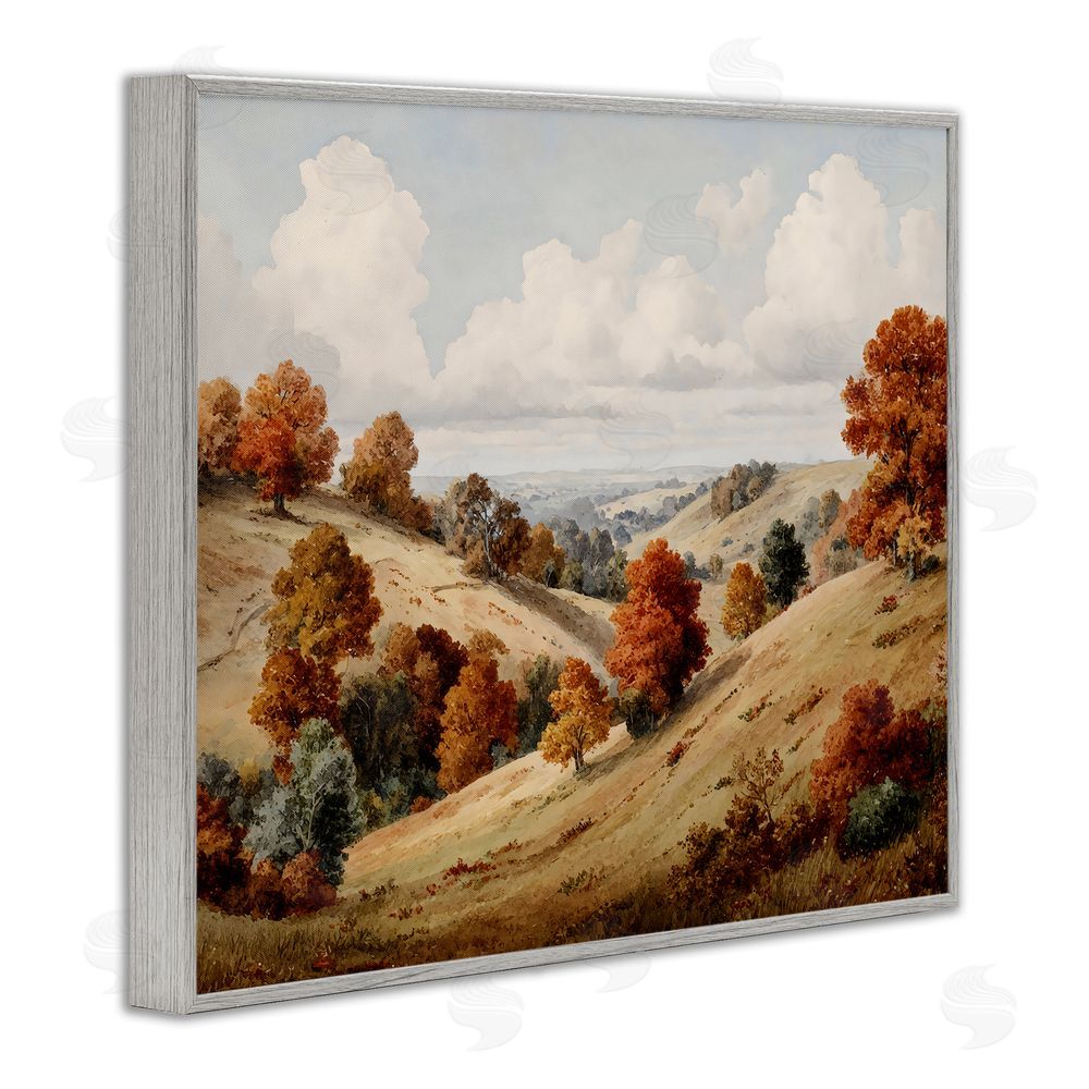 LSR Design Studio Autumn Tree Lined Hills Gray Framed Giclee Wall Art Print