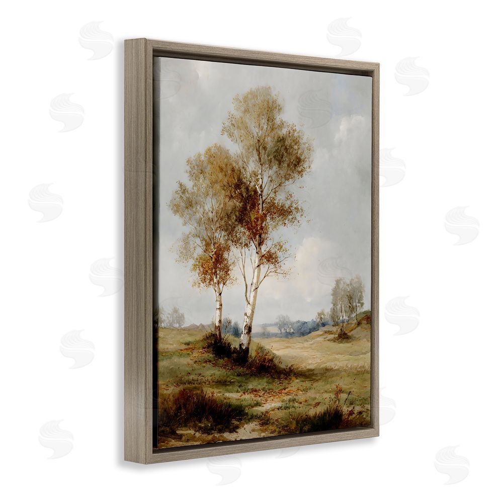LSR Design Studio Autumn Countryside Trees Brown Floating Frame Canvas Wall Art Print