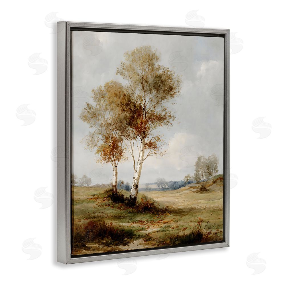 LSR Design Studio Autumn Countryside Trees Gray Floating Frame Canvas Wall Art Print