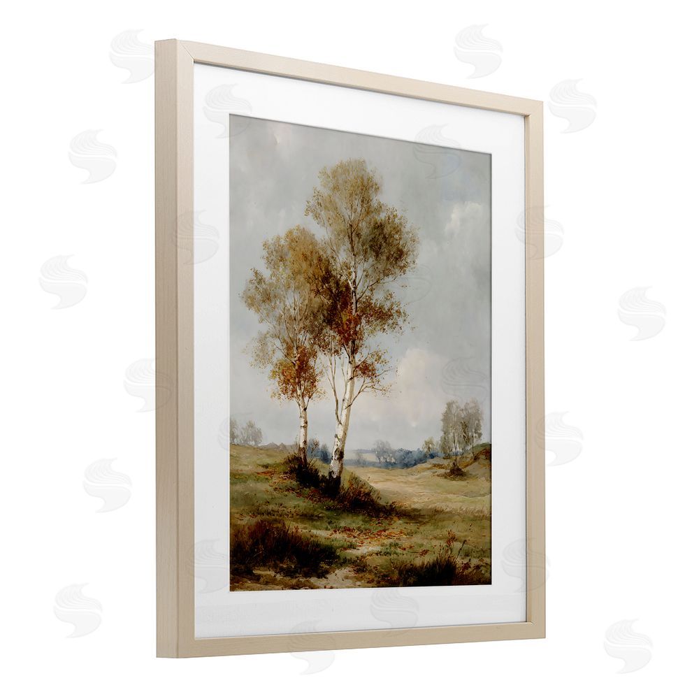 LSR Design Studio Autumn Countryside Trees Birch Framed Print Under Glass with White Mat Wall Art