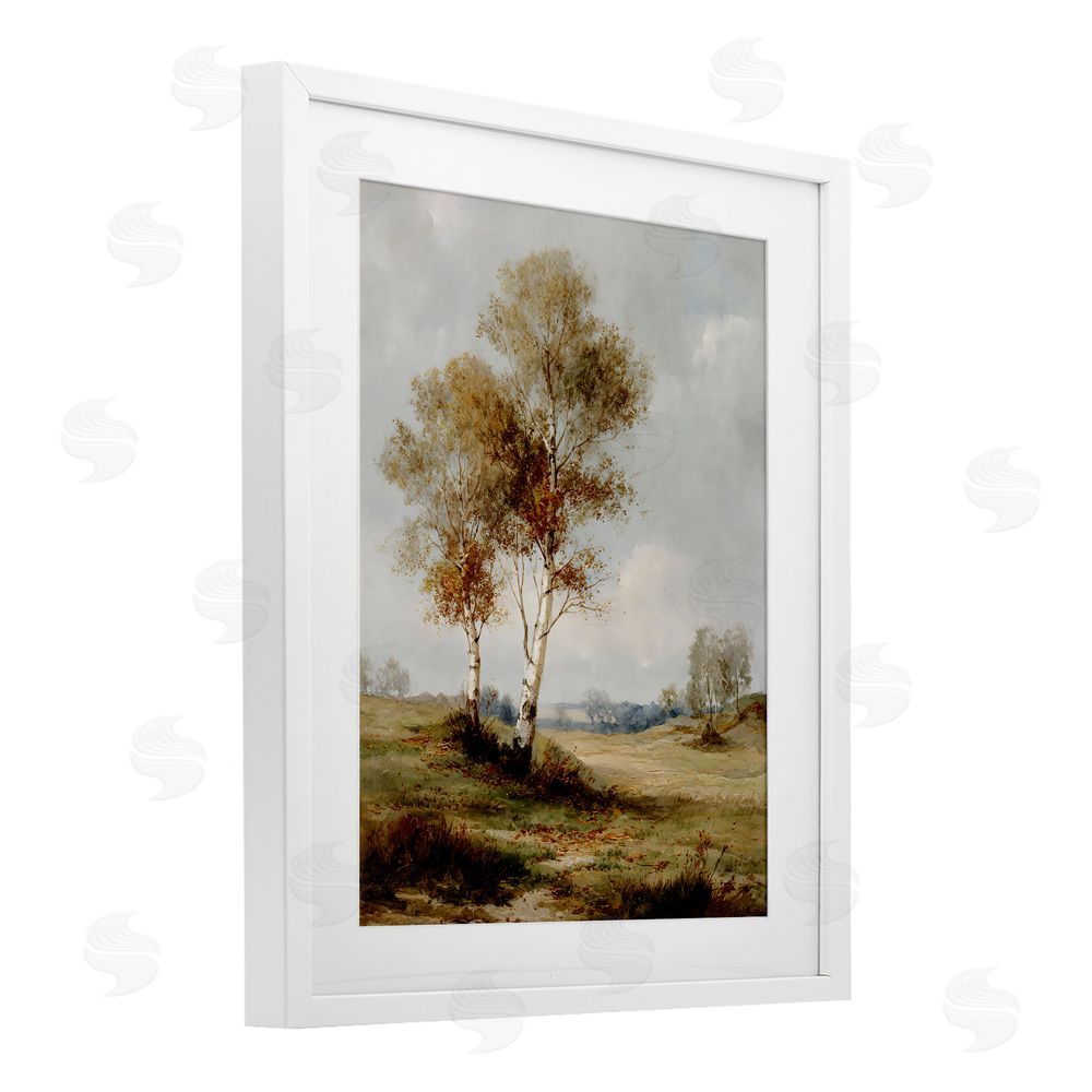 LSR Design Studio Autumn Countryside Trees White Framed Print Under Glass with Mat Wall Art