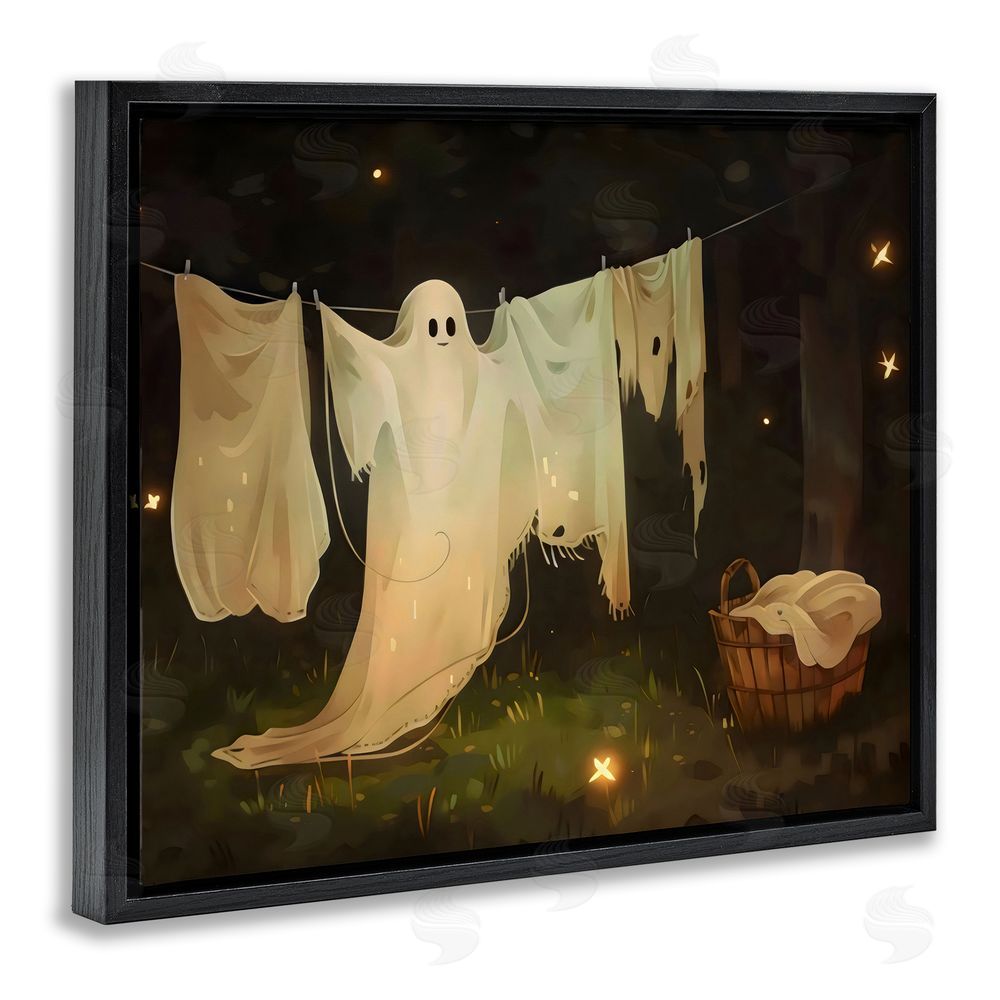 Arlington Prints Halloween Laundry Ghost Black Floating Frame Canvas Wall Art Print