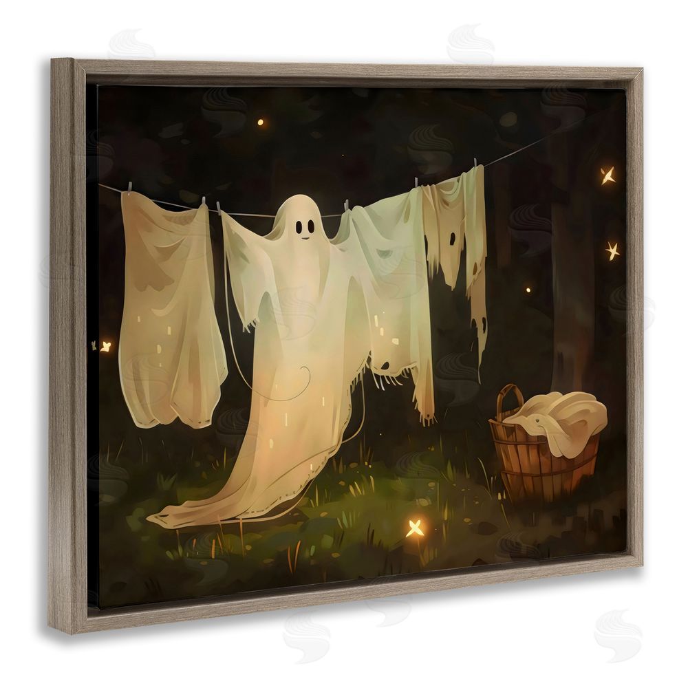 Arlington Prints Halloween Laundry Ghost Brown Floating Frame Canvas Wall Art Print