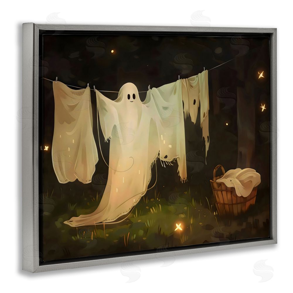 Arlington Prints Halloween Laundry Ghost Gray Floating Frame Canvas Wall Art Print