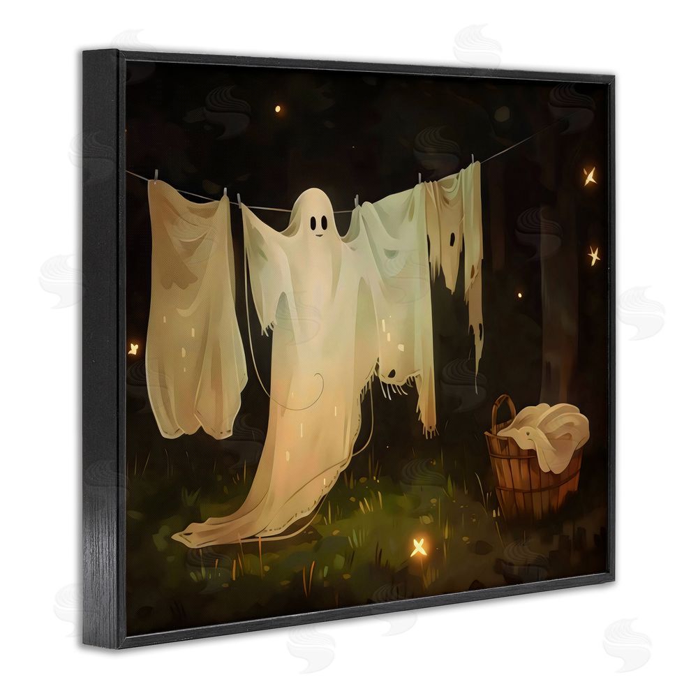Arlington Prints Halloween Laundry Ghost Black Framed Giclee Wall Art Print