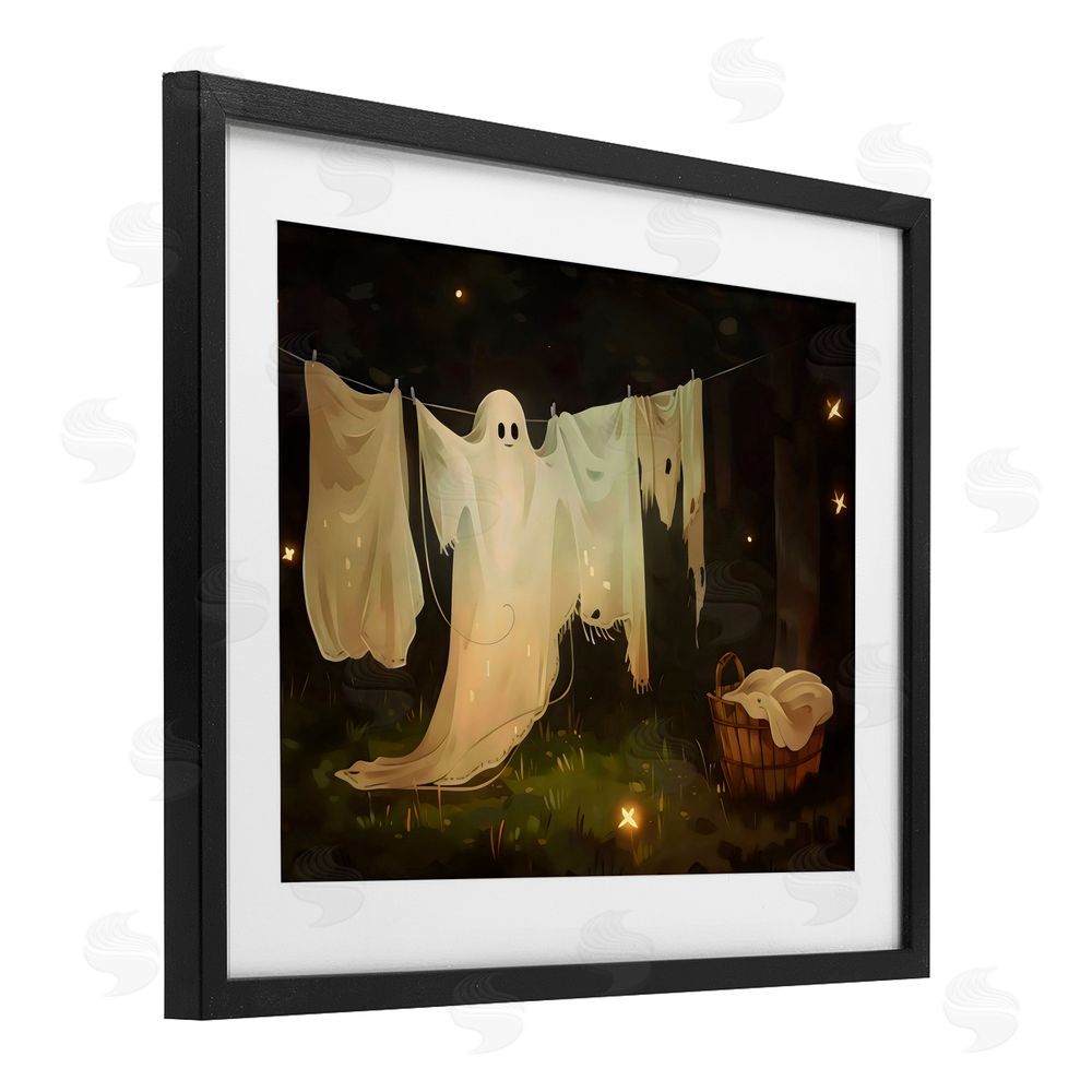 Arlington Prints Halloween Laundry Ghost Black Framed Print Under Glass with White Mat Wall Art