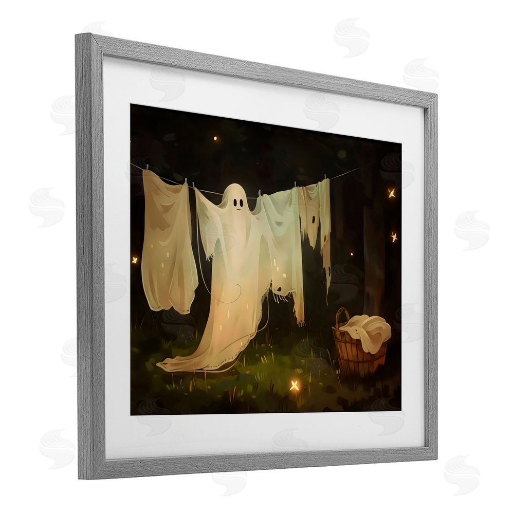 Arlington Prints Halloween Laundry Ghost Gray Framed Print Under Glass with White Mat Wall Art