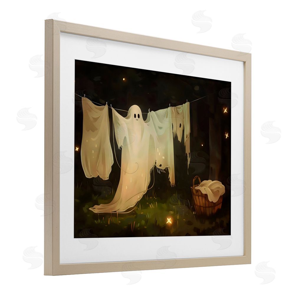 Arlington Prints Halloween Laundry Ghost Birch Framed Print Under Glass with White Mat Wall Art