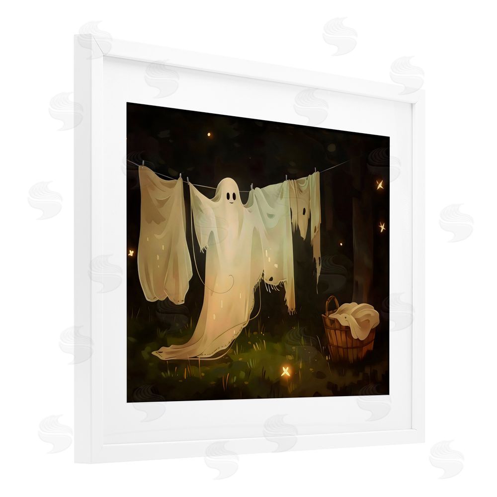 Arlington Prints Halloween Laundry Ghost White Framed Print Under Glass with Mat Wall Art