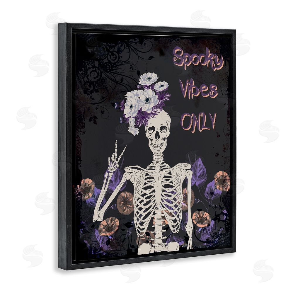 Radhika Modi Spooky Vibes Only Skeleton Black Floating Frame Canvas Wall Art Print