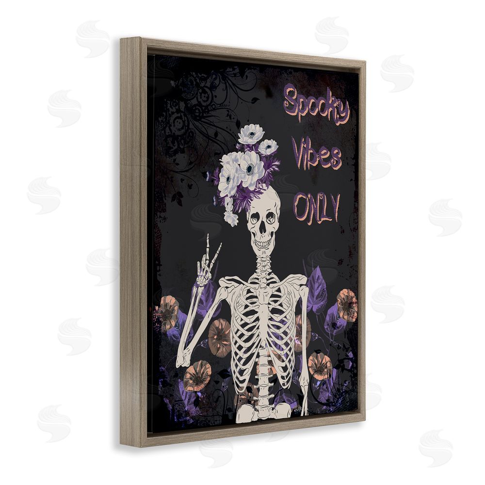 Radhika Modi Spooky Vibes Only Skeleton Brown Floating Frame Canvas Wall Art Print