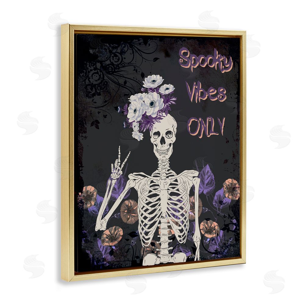 Radhika Modi Spooky Vibes Only Skeleton Gold Floating Frame Canvas Wall Art Print