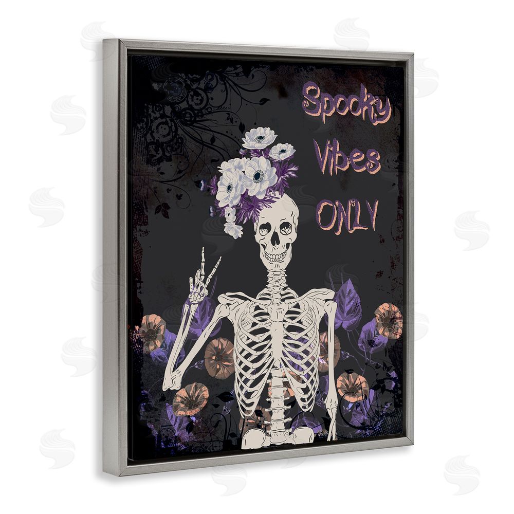 Radhika Modi Spooky Vibes Only Skeleton Gray Floating Frame Canvas Wall Art Print