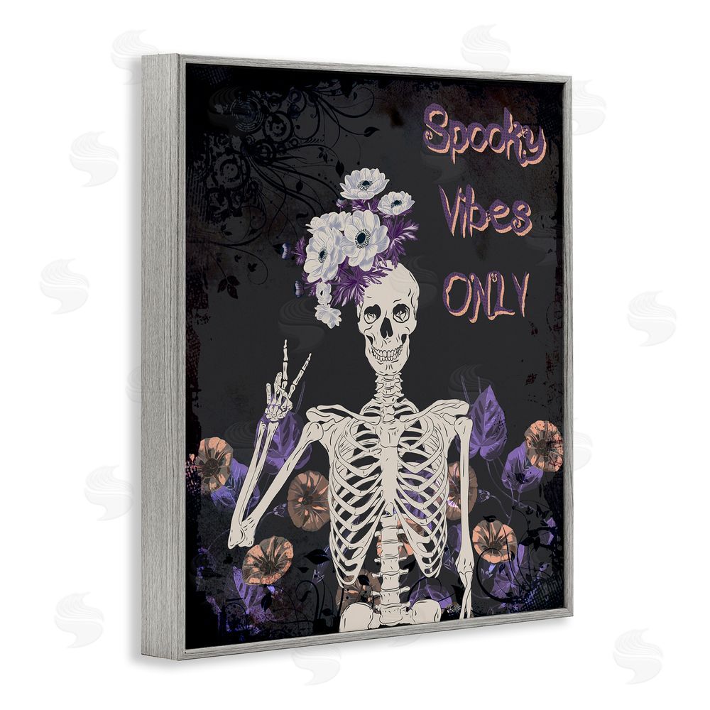 Radhika Modi Spooky Vibes Only Skeleton Gray Framed Giclee Wall Art Print