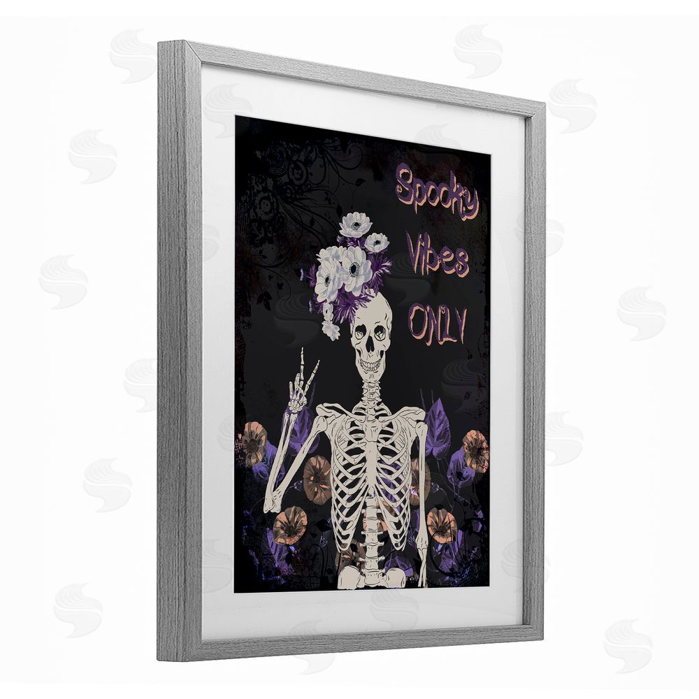 Radhika Modi Spooky Vibes Only Skeleton Gray Framed Print Under Glass with White Mat Wall Art
