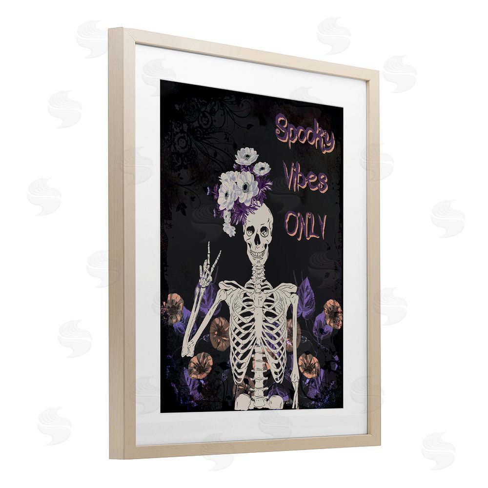 Radhika Modi Spooky Vibes Only Skeleton Birch Framed Print Under Glass with White Mat Wall Art