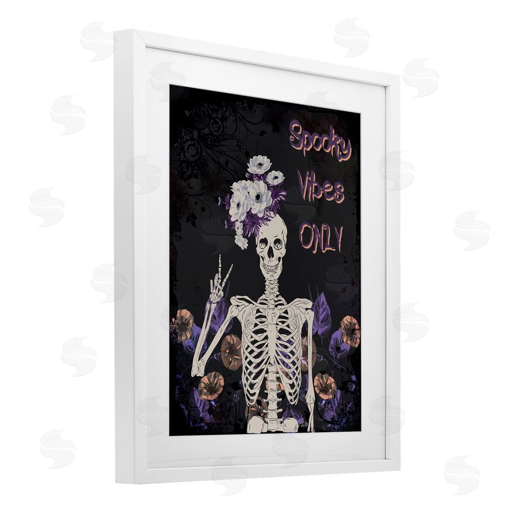 Radhika Modi Spooky Vibes Only Skeleton White Framed Print Under Glass with Mat Wall Art