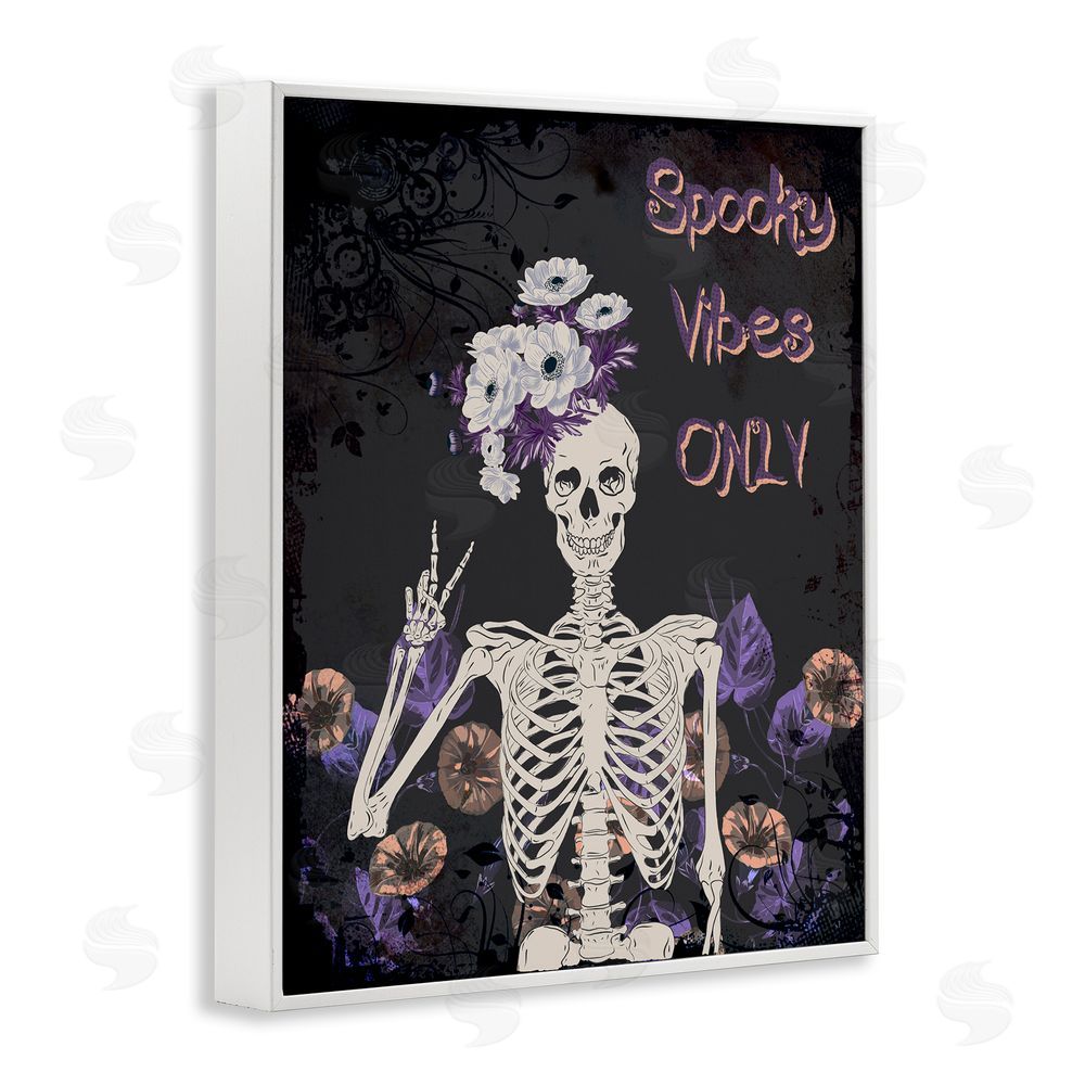 Radhika Modi Spooky Vibes Only Skeleton White Framed Giclee Wall Art Print